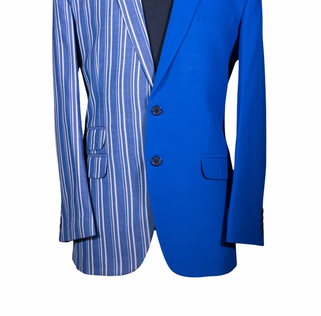 Men's Blue Striped Contrast Panel Cotton Blazer (40R)