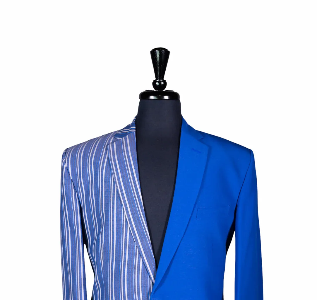 Men's Blue Striped Contrast Panel Cotton Blazer (40R)
