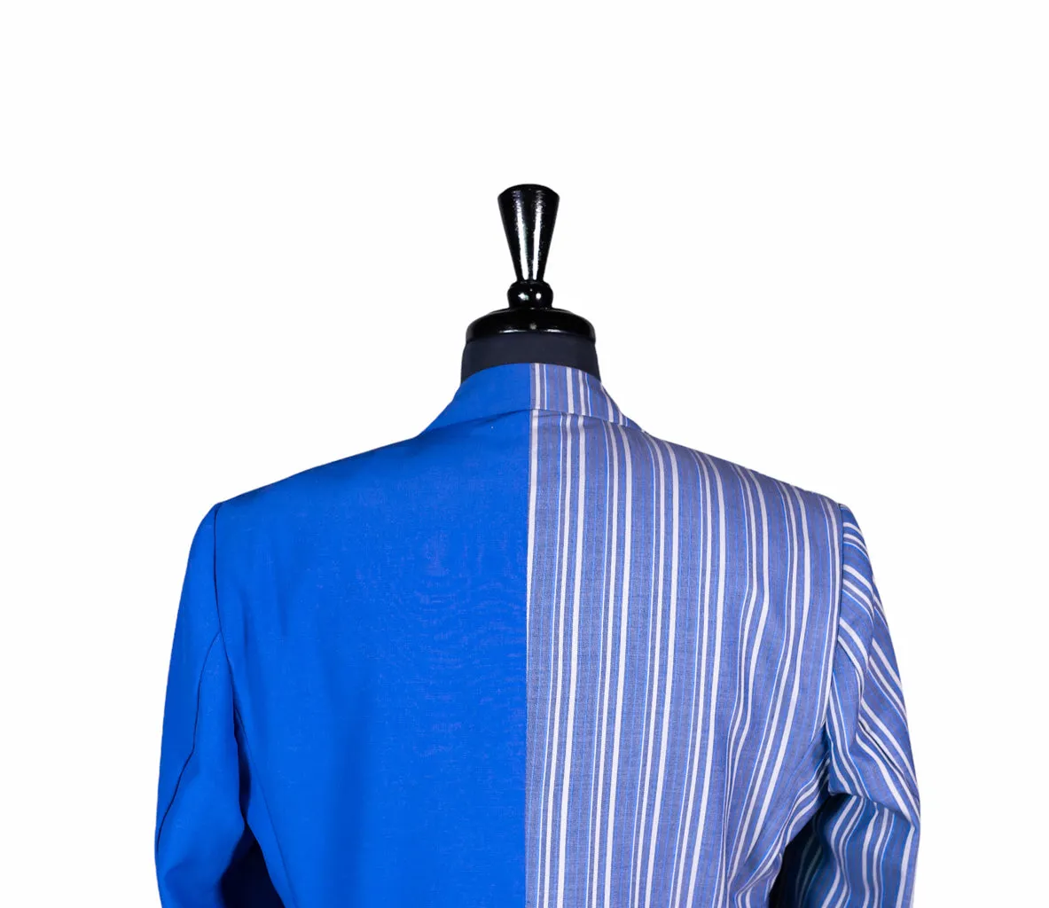 Men's Blue Striped Contrast Panel Cotton Blazer (40R)