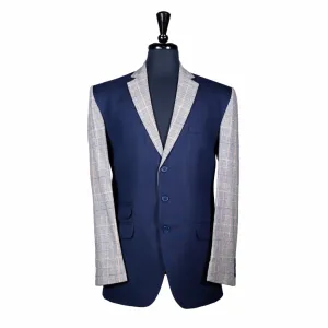 Men's Blue Striped Contrast Panel Wool Blazer (40R)