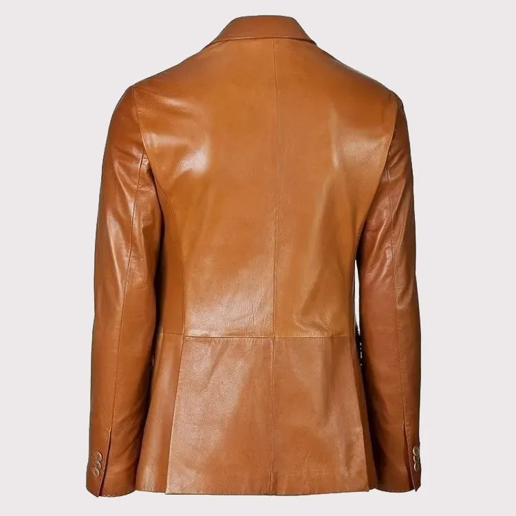 Men’s Brown Lambskin Leather Blazer Coat