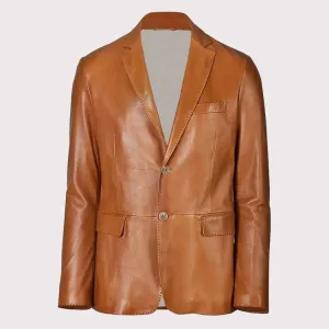 Men’s Brown Lambskin Leather Blazer Coat