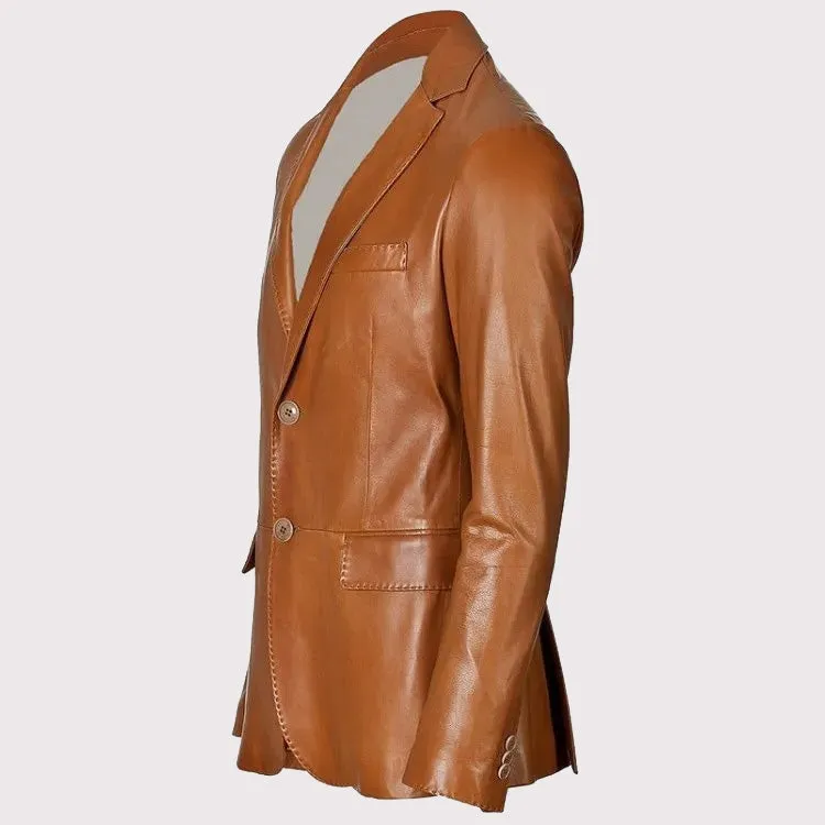 Men’s Brown Lambskin Leather Blazer Coat