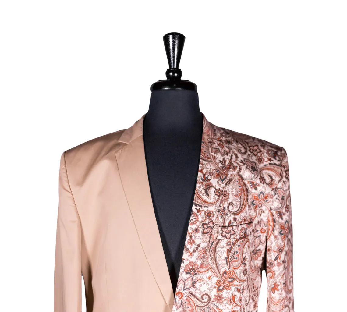 Men's Contrast Panel Solid Beige and Paisley Blazer (42R)