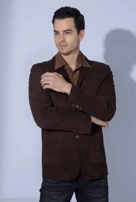 Men’s Dark Brown Suede Leather Blazer Jacket