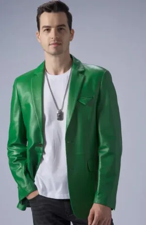 Men’s Forest Green Leather Blazer – Classic Fit
