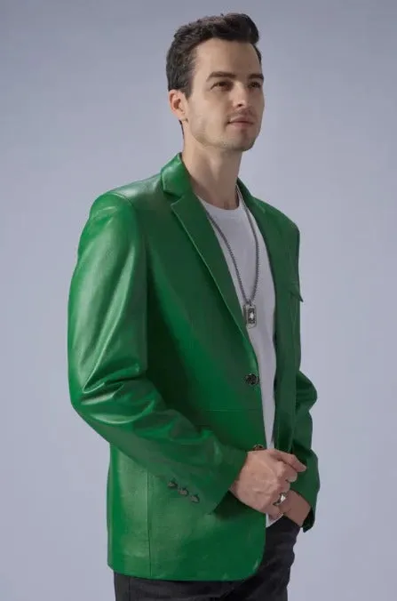 Men’s Forest Green Leather Blazer – Classic Fit