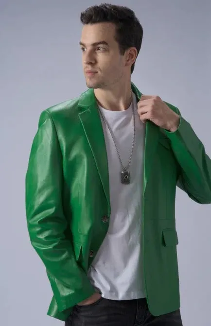 Men’s Forest Green Leather Blazer – Classic Fit