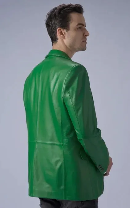 Men’s Forest Green Leather Blazer – Classic Fit