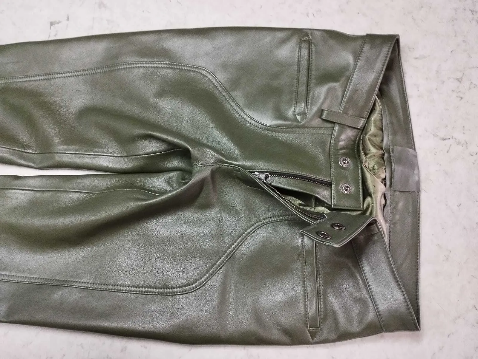 Men's Leather Forest Green Lambskin Sweat Pants. Handmade Soft Leather trousers.