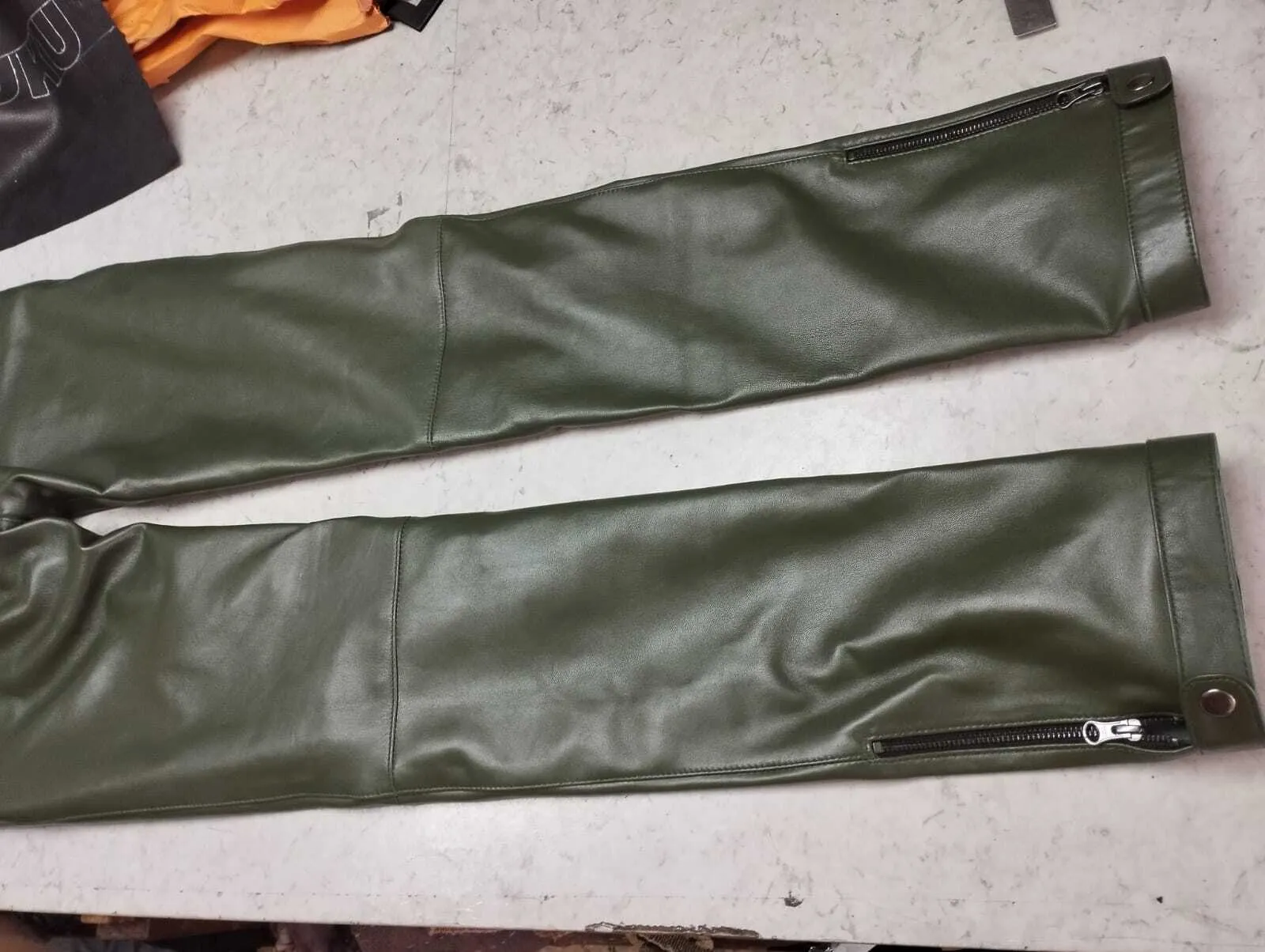 Men's Leather Forest Green Lambskin Sweat Pants. Handmade Soft Leather trousers.