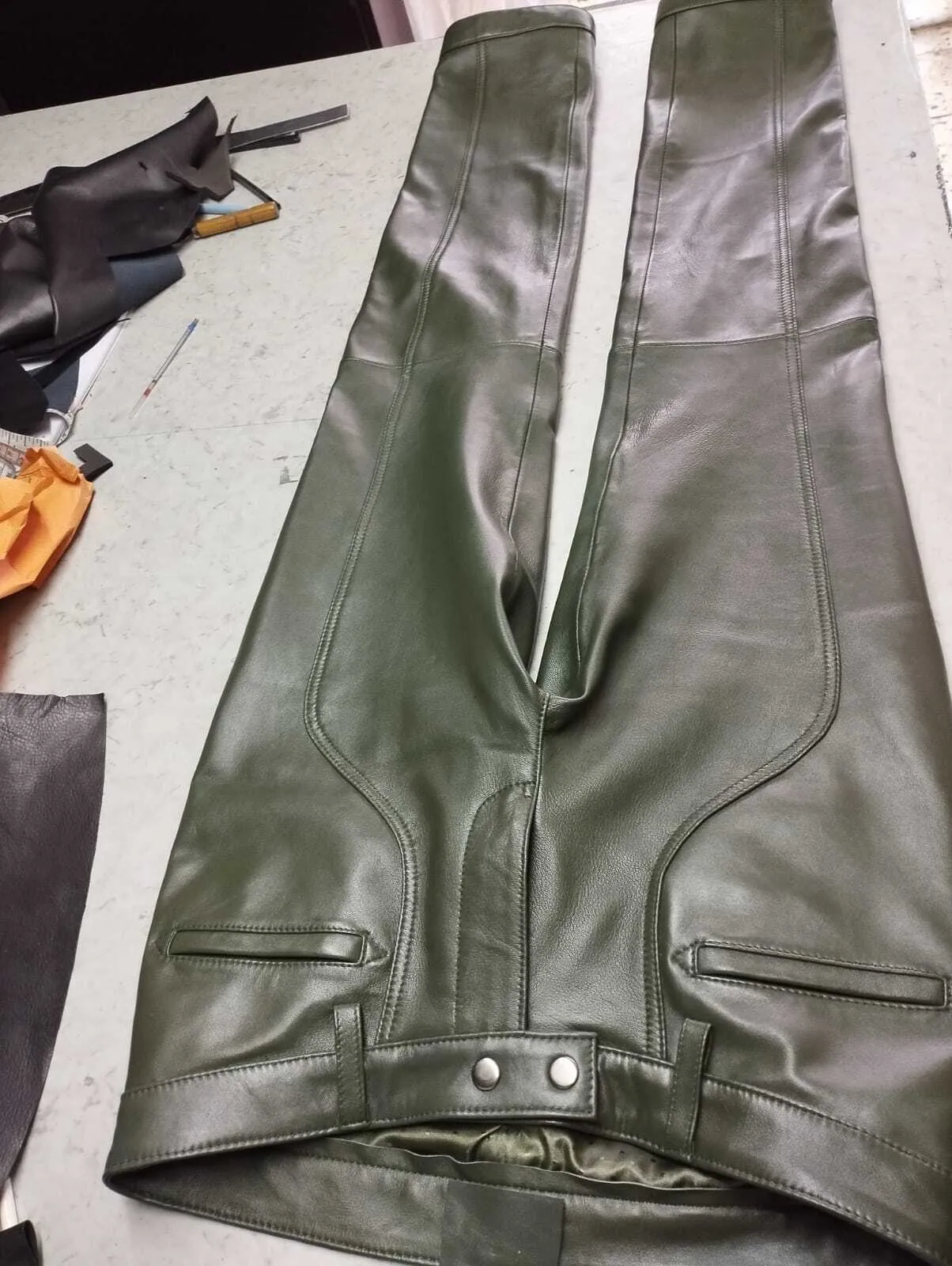 Men's Leather Forest Green Lambskin Sweat Pants. Handmade Soft Leather trousers.