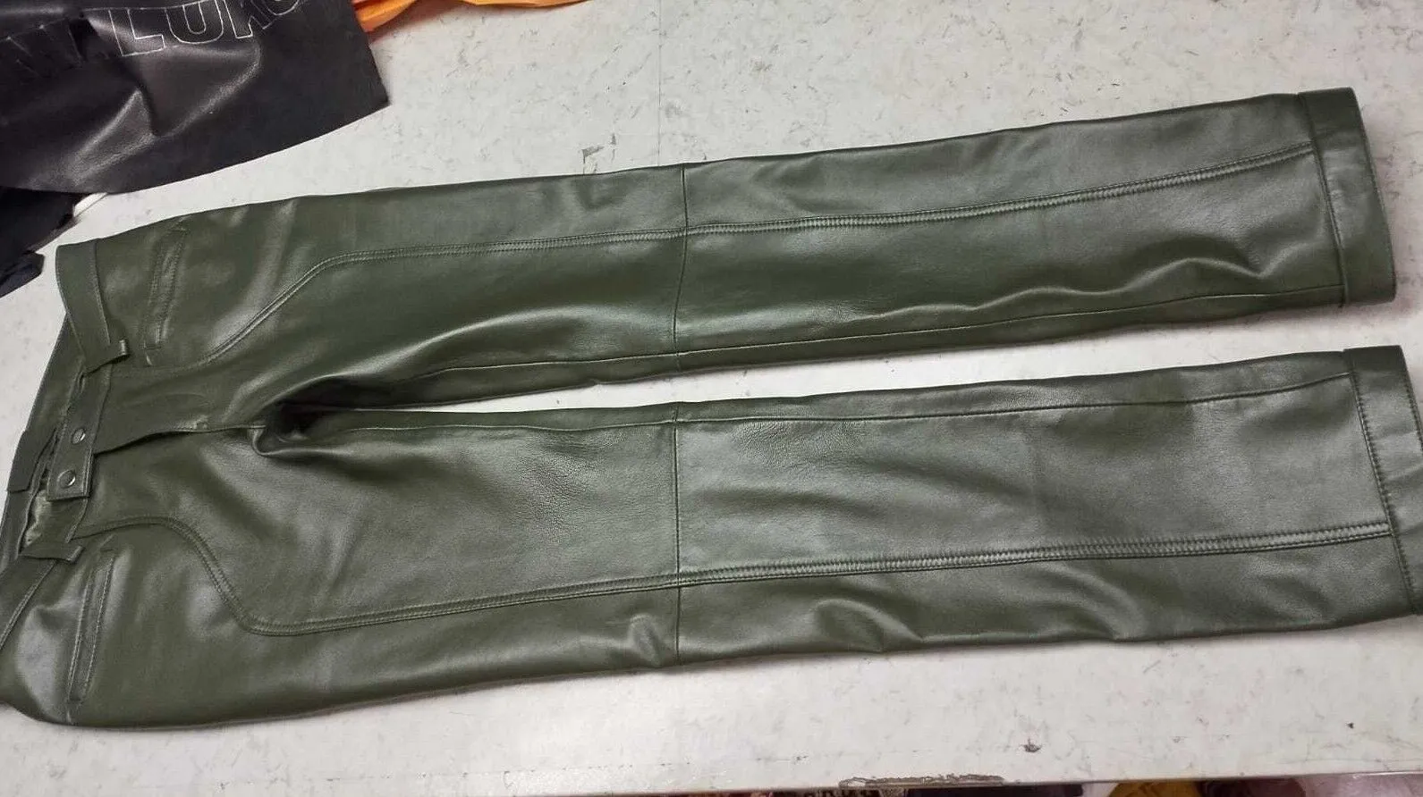 Men's Leather Forest Green Lambskin Sweat Pants. Handmade Soft Leather trousers.