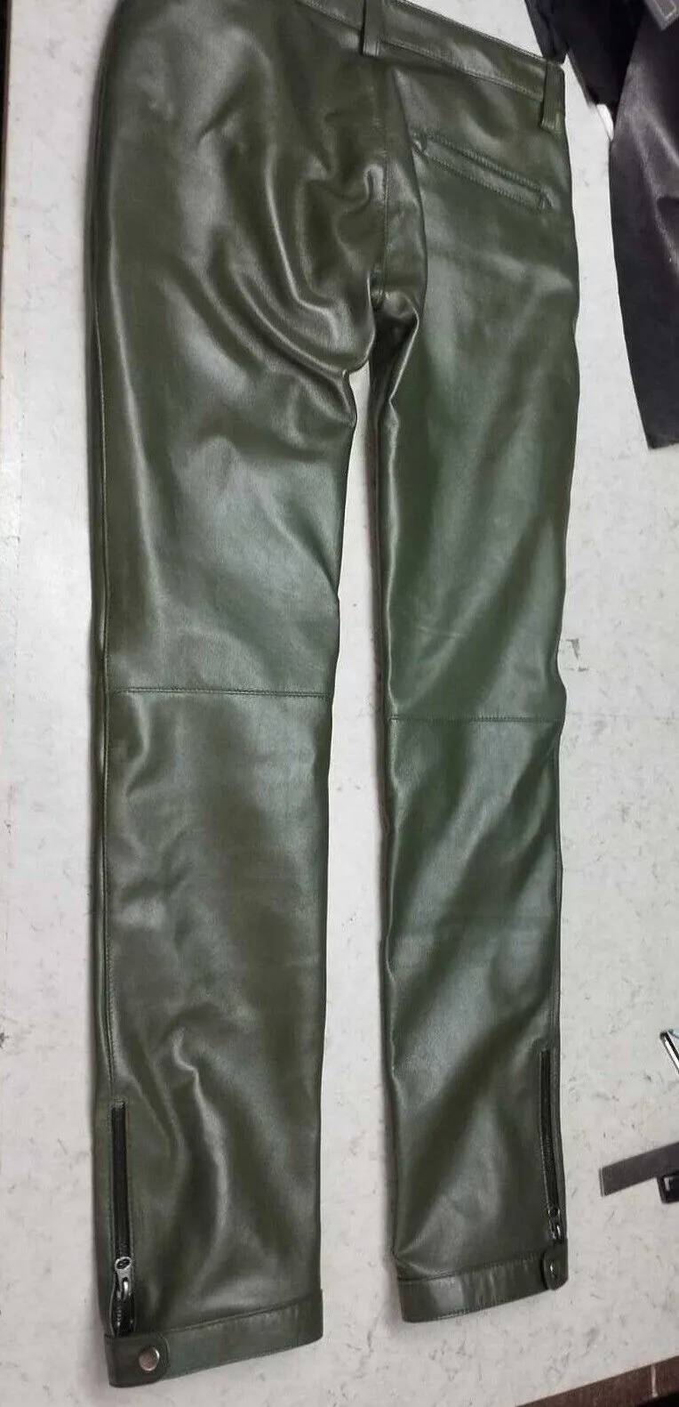 Men's Leather Forest Green Lambskin Sweat Pants. Handmade Soft Leather trousers.