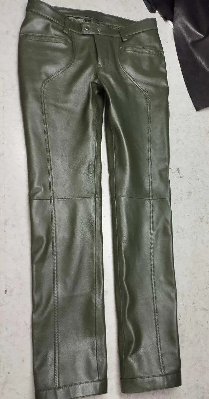Men's Leather Forest Green Lambskin Sweat Pants. Handmade Soft Leather trousers.