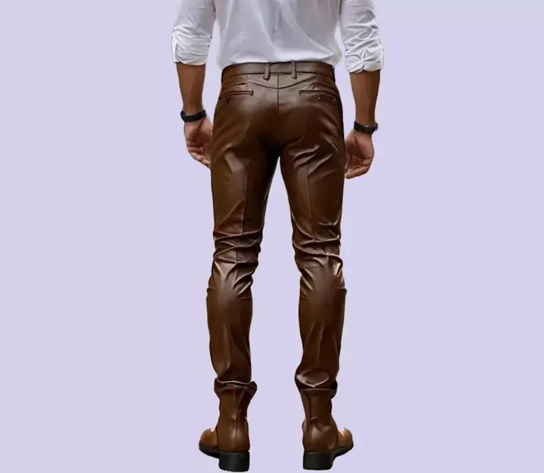 Men's New Brown Premium Leather Pant. Real Soft Lambskin Biker Leather Pant 34.