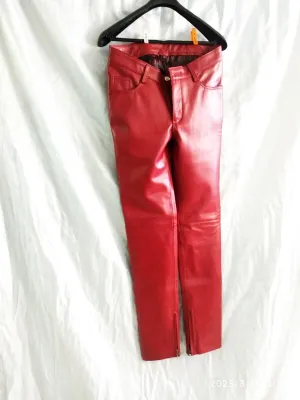 Men's New Red Color Premium Leather Pant. Real Soft Lambskin Biker Leather Pant.