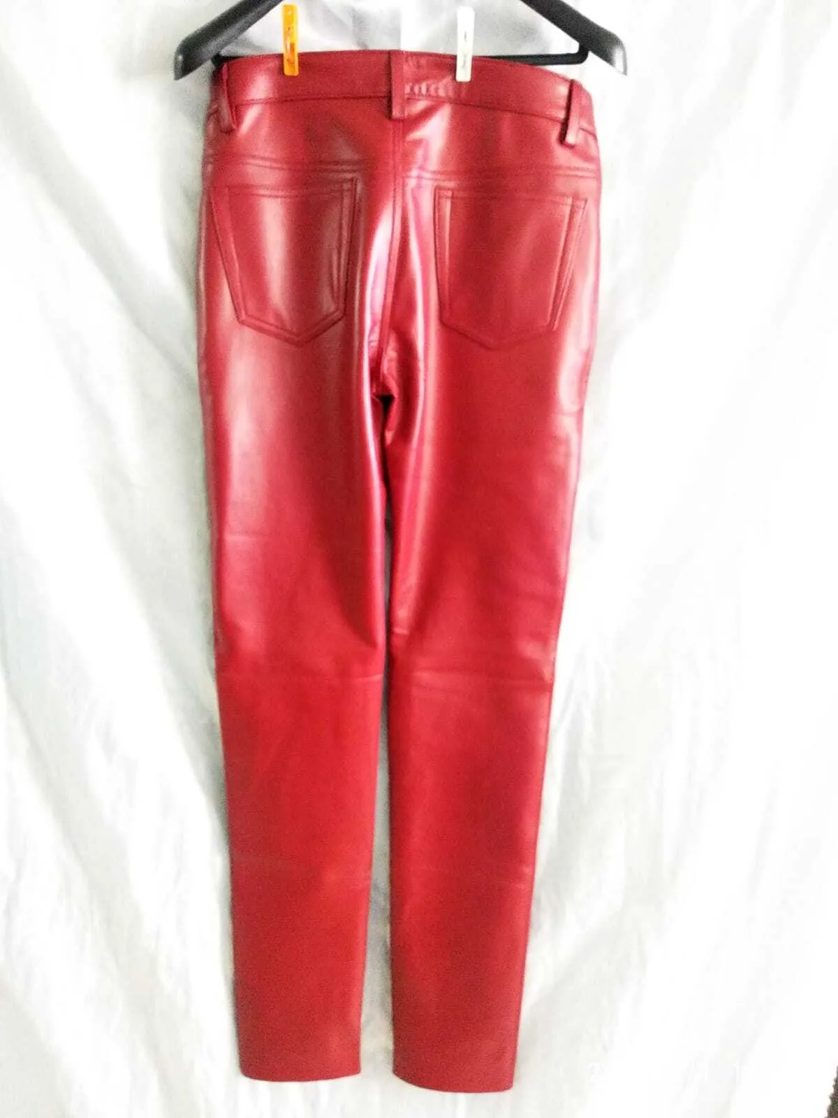 Men's New Red Color Premium Leather Pant. Real Soft Lambskin Biker Leather Pant.