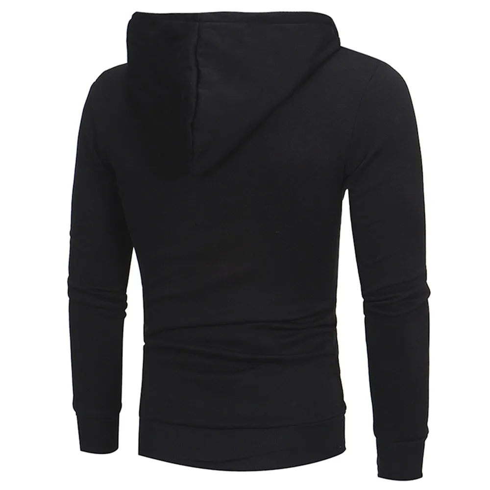 Men's Oblique Zippers Solid Color Block Fleece Hoodie