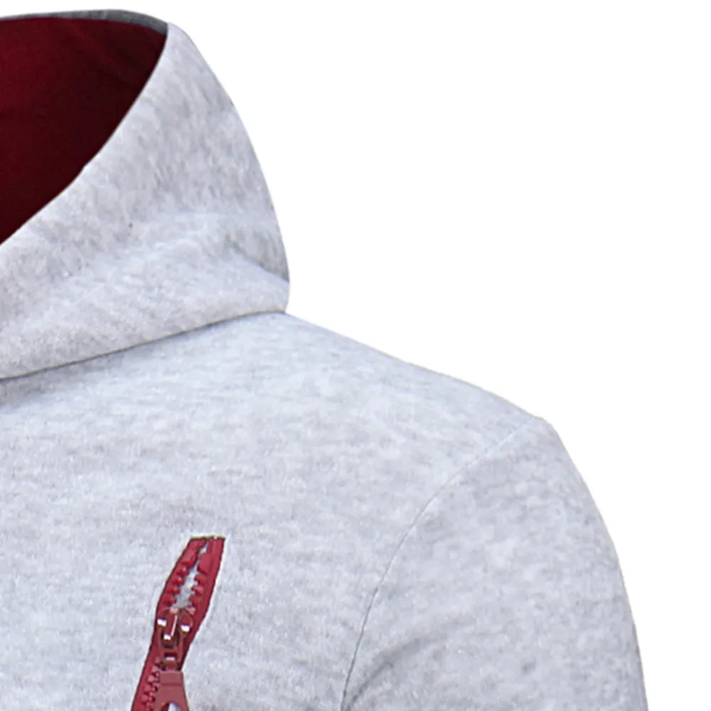 Men's Oblique Zippers Solid Color Block Fleece Hoodie