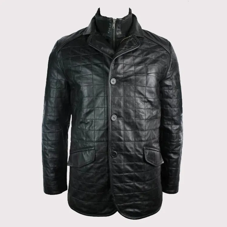 Men’s Quilted Black Leather Blazer – Celebrity Style Jacket