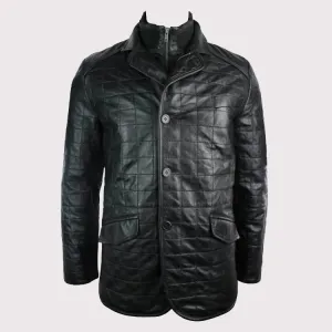 Men’s Quilted Black Leather Blazer – Celebrity Style Jacket
