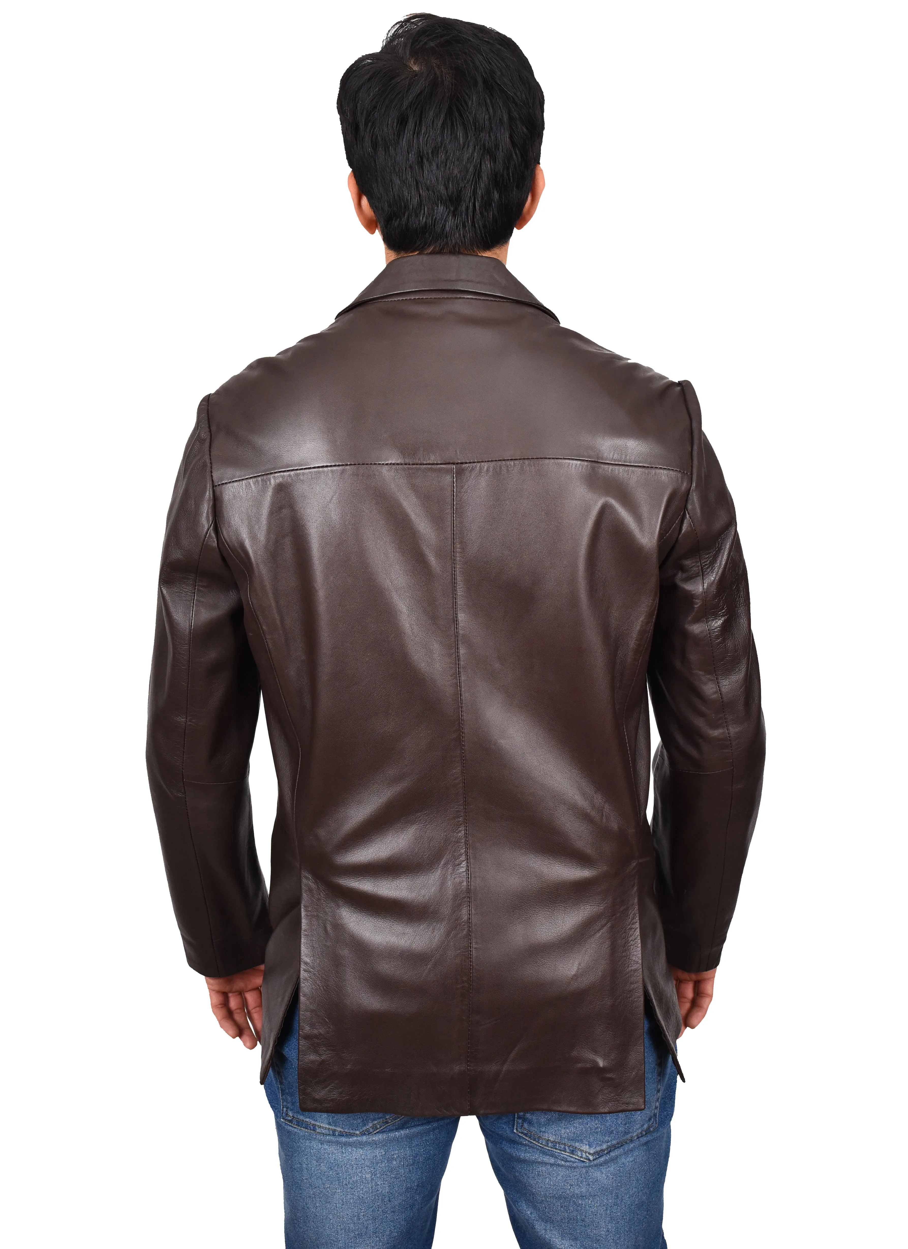 Men's Smart Formal Blazer Real Leather Jacket Brown Dazelle