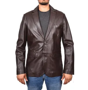 Men's Smart Formal Blazer Real Leather Jacket Brown Dazelle
