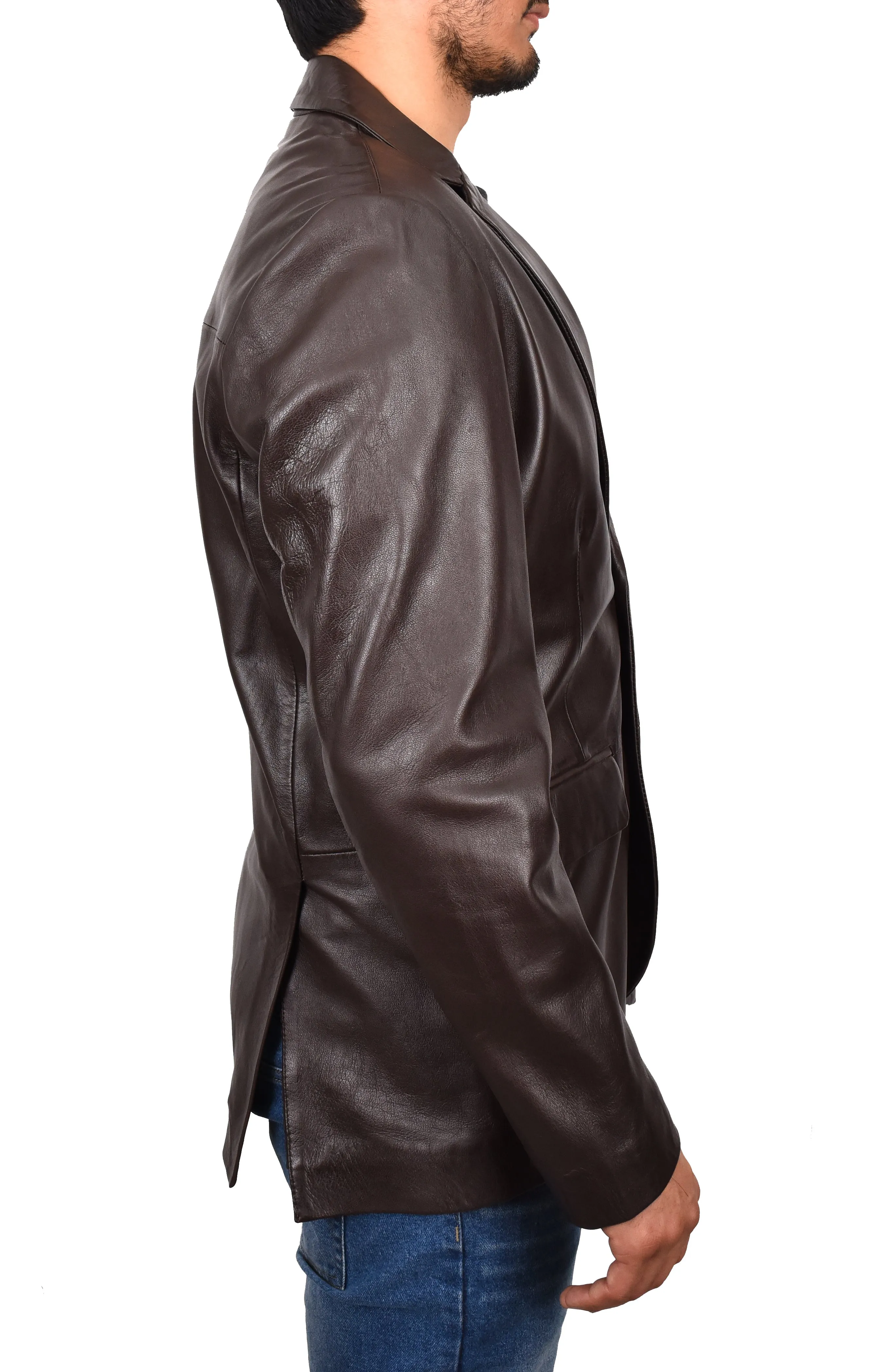 Men's Smart Formal Blazer Real Leather Jacket Brown Dazelle