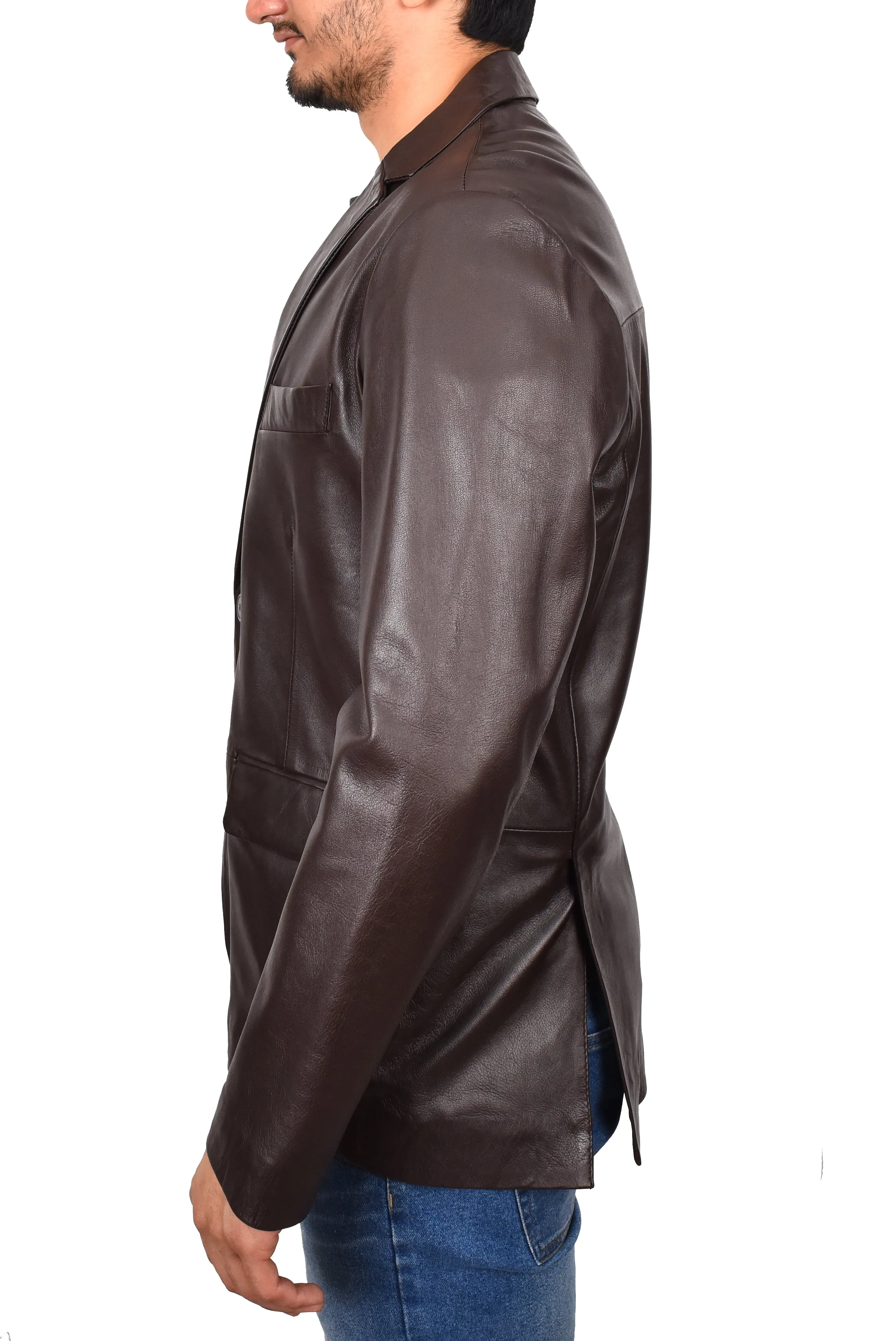 Men's Smart Formal Blazer Real Leather Jacket Brown Dazelle