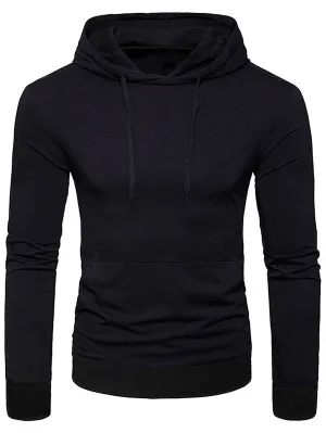 Men's Solid Color Casual Pocket Long Sleeves Hoodie