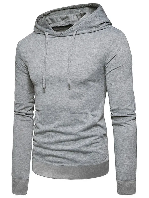 Men's Solid Color Casual Pocket Long Sleeves Hoodie