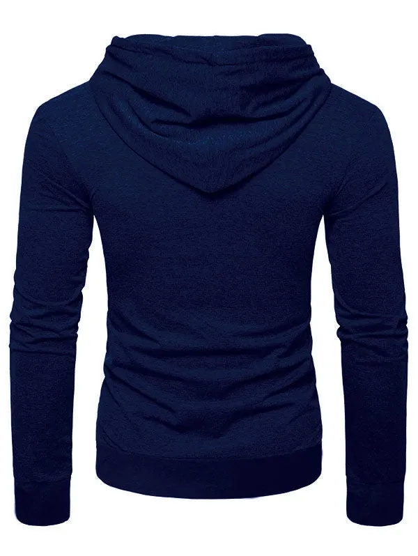 Men's Solid Color Casual Pocket Long Sleeves Hoodie