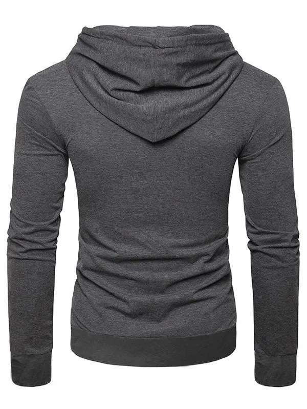 Men's Solid Color Casual Pocket Long Sleeves Hoodie