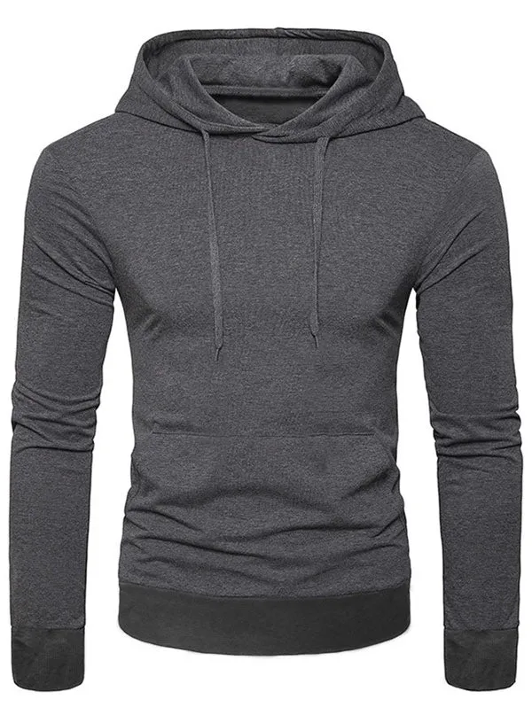 Men's Solid Color Casual Pocket Long Sleeves Hoodie
