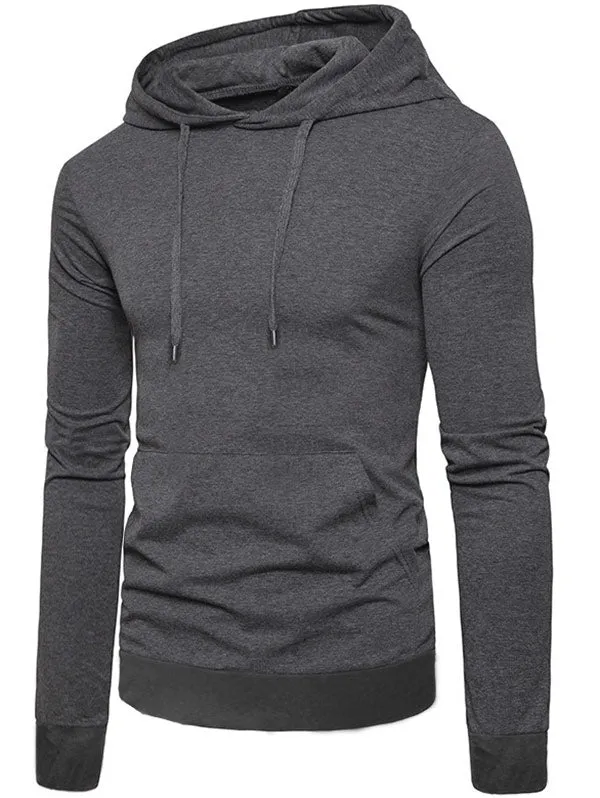 Men's Solid Color Casual Pocket Long Sleeves Hoodie