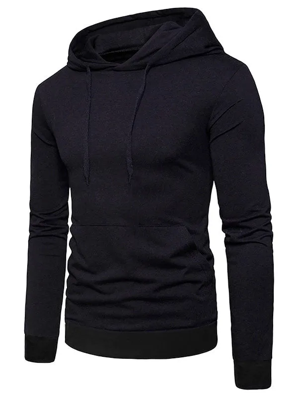 Men's Solid Color Casual Pocket Long Sleeves Hoodie