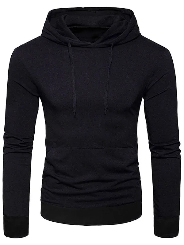 Men's Solid Color Casual Pocket Long Sleeves Hoodie