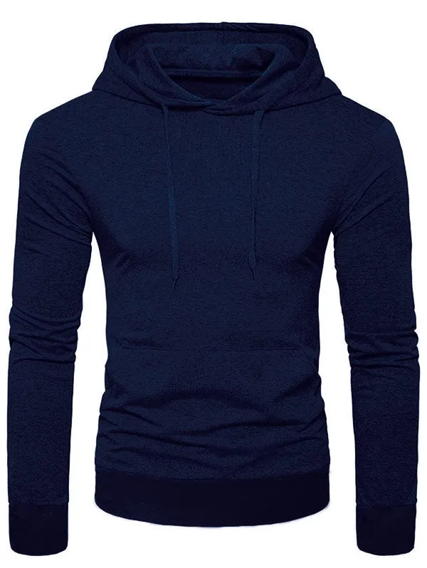 Men's Solid Color Casual Pocket Long Sleeves Hoodie