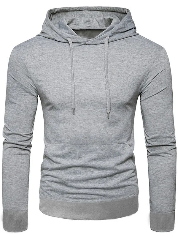 Men's Solid Color Casual Pocket Long Sleeves Hoodie