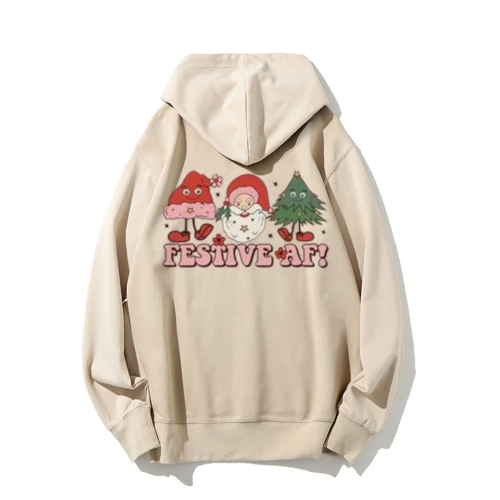 Merry Christmas Festival Graphic Pullover With Kangaroo Pocket Hoodies
