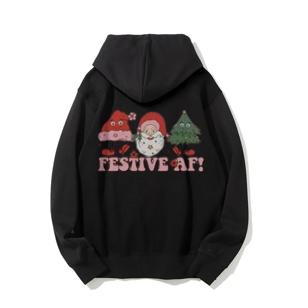 Merry Christmas Festival Graphic Pullover With Kangaroo Pocket Hoodies