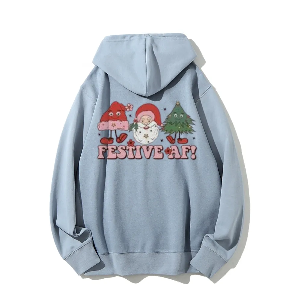 Merry Christmas Festival Graphic Pullover With Kangaroo Pocket Hoodies