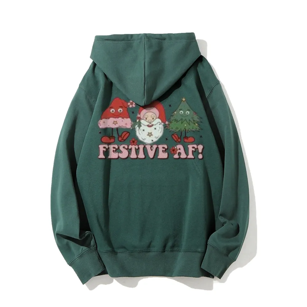 Merry Christmas Festival Graphic Pullover With Kangaroo Pocket Hoodies