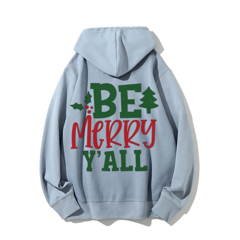 Merry Christmas Graphic Pullover With Kangaroo Pocket Hoodies