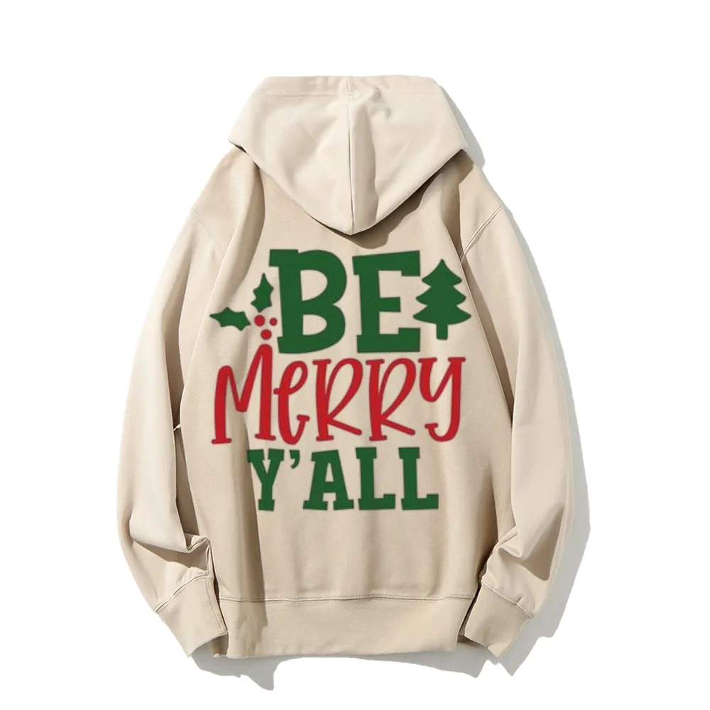 Merry Christmas Graphic Pullover With Kangaroo Pocket Hoodies