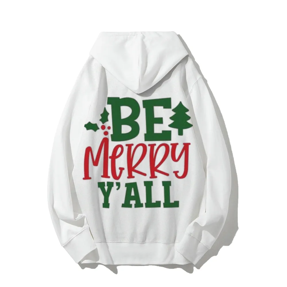 Merry Christmas Graphic Pullover With Kangaroo Pocket Hoodies