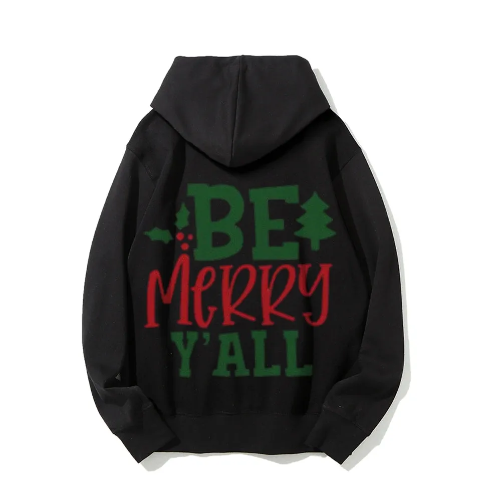 Merry Christmas Graphic Pullover With Kangaroo Pocket Hoodies