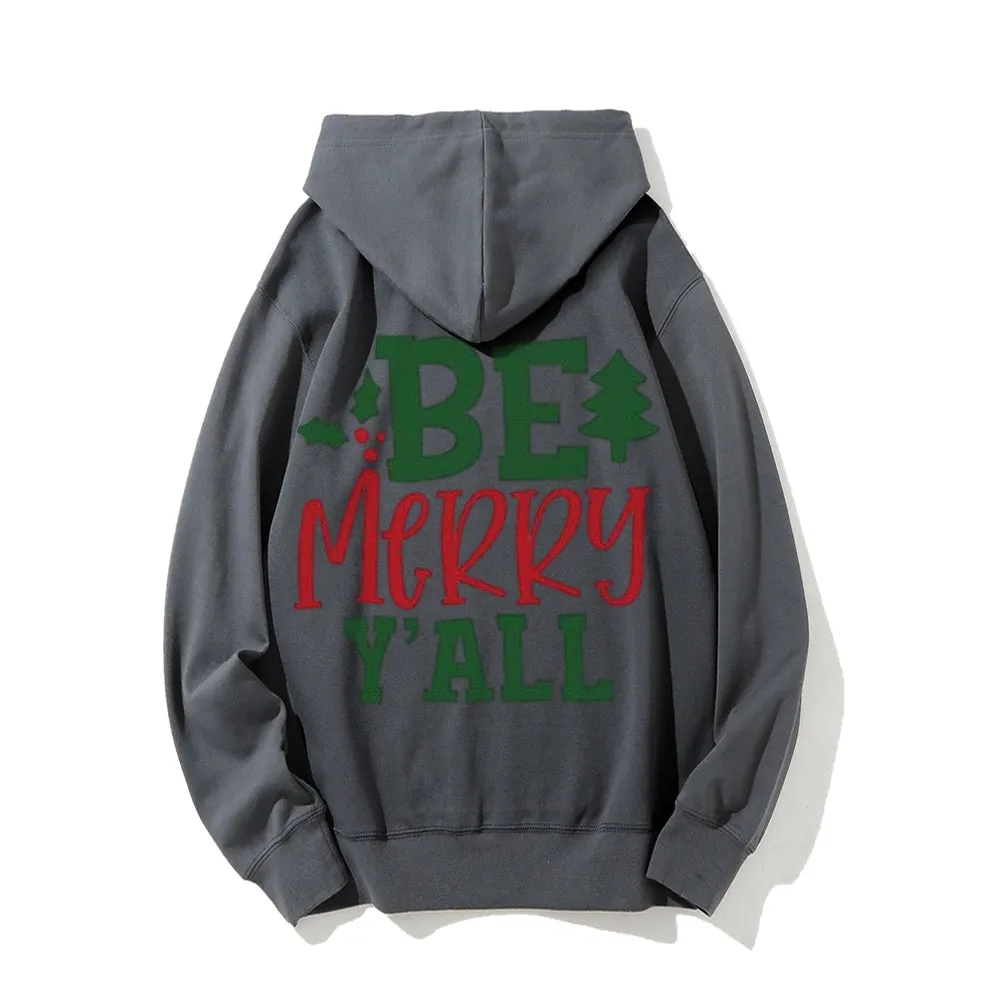 Merry Christmas Graphic Pullover With Kangaroo Pocket Hoodies