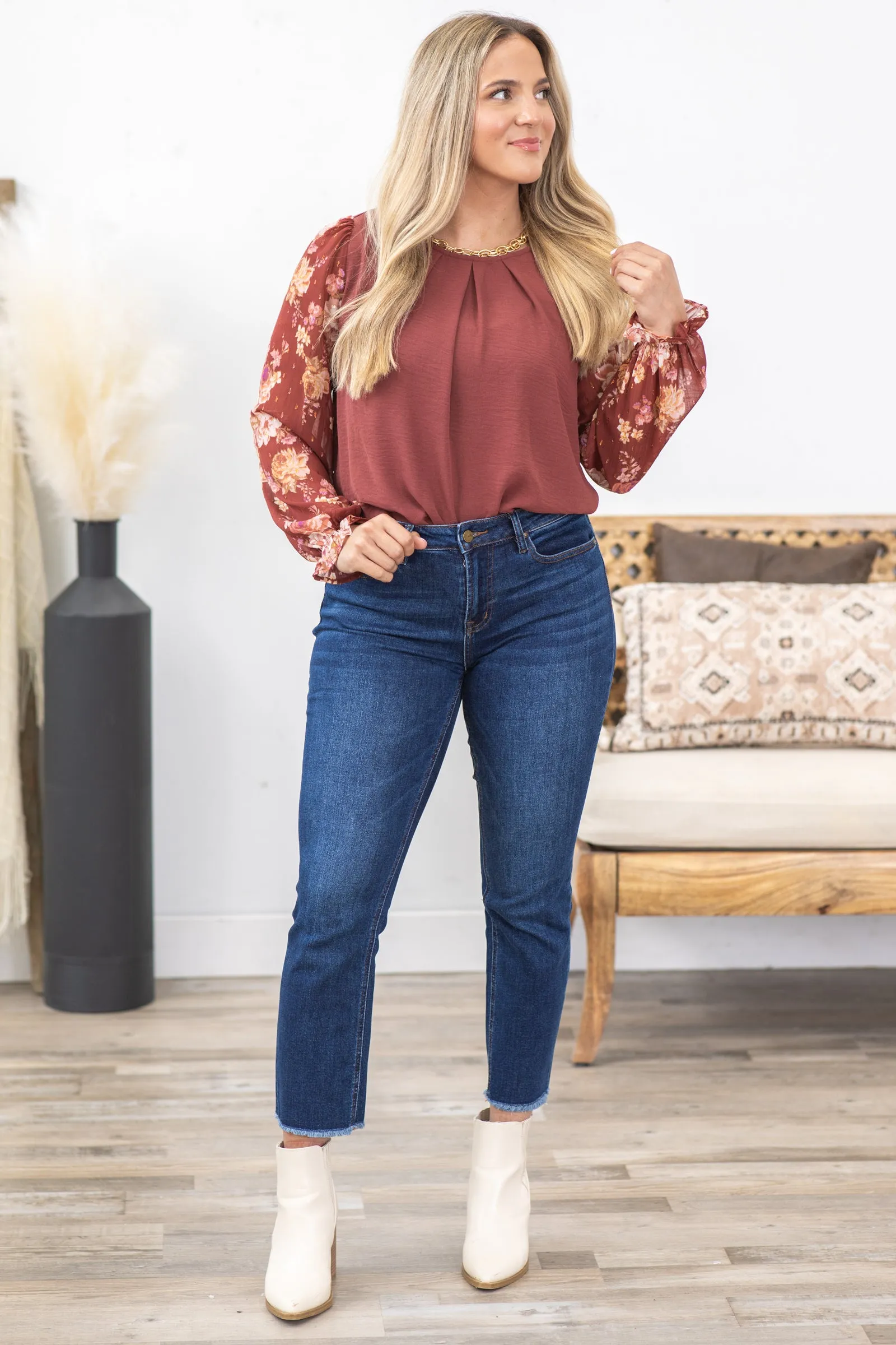 Mica Dark Wash High Rise Straight Crop Jean